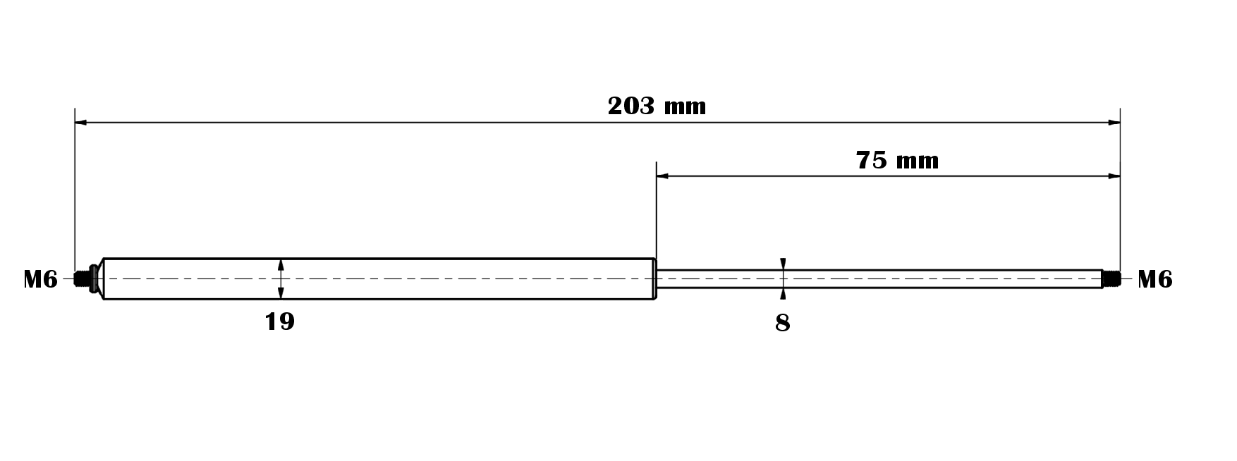 Gas spring 8/19-75-203-M6-M6 up to 800N