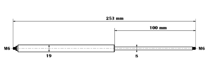 Gasdruckfeder 8/19-100-253-M6-M6 bis 800N