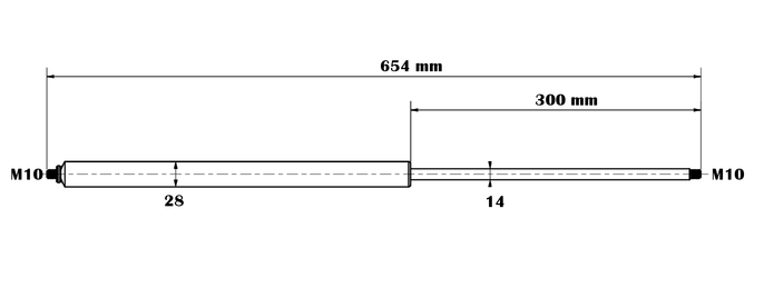 Gasdruckfeder 14/28-300-654-M10-M10 bis 2800N