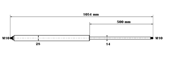 Gasdruckfeder 14/28-500-1054-M10-M10 bis 2800N